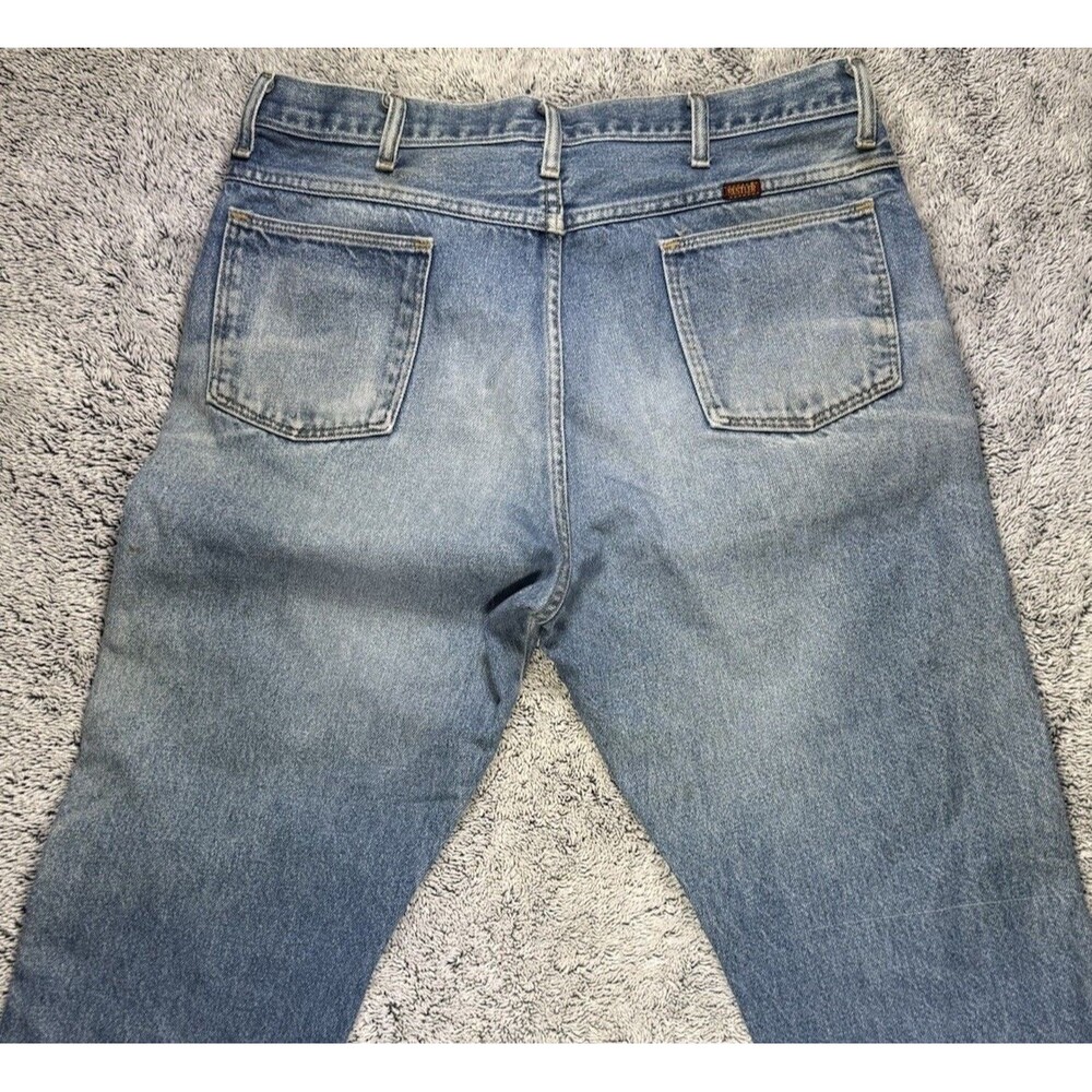 VTG Rustler Jeans Men’s 34x32 Blue Denim Distressed Faded‎ Whiskered Grunge Work - Picture 15 of 16